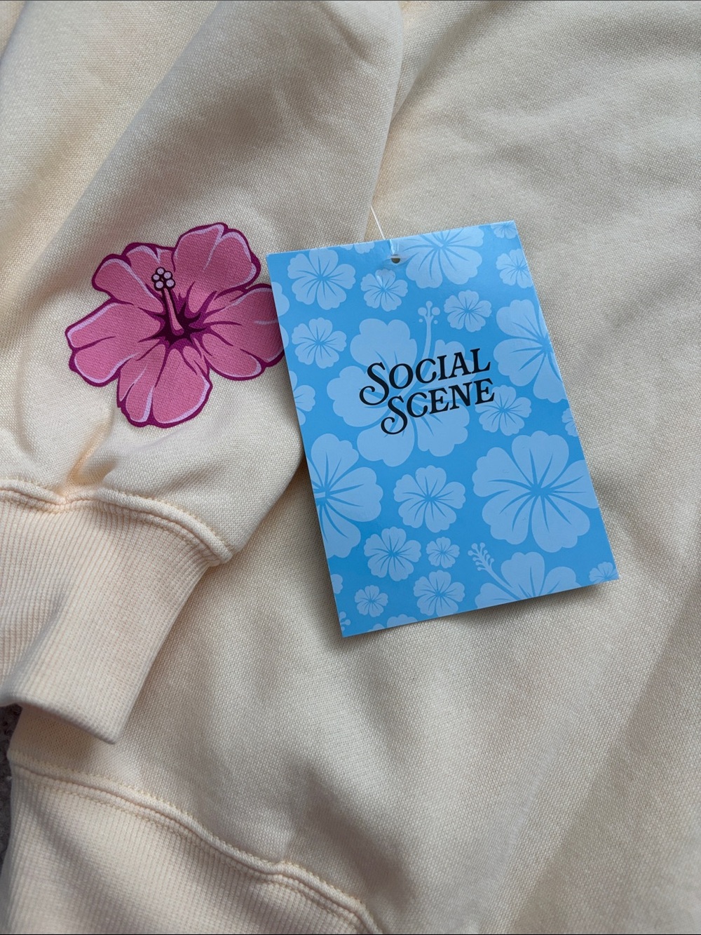 Yellow Hoodie Sweater with Pink Floral Embroidery - Picture 7 of 7